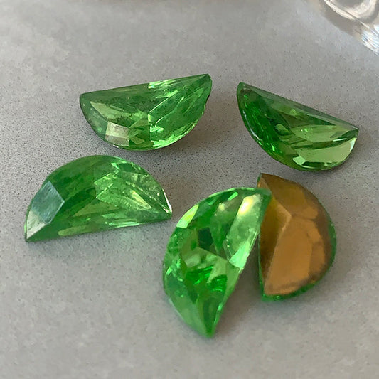 VP-8538 12x6 West German Vintage Glass Stone Half Moon Peridot