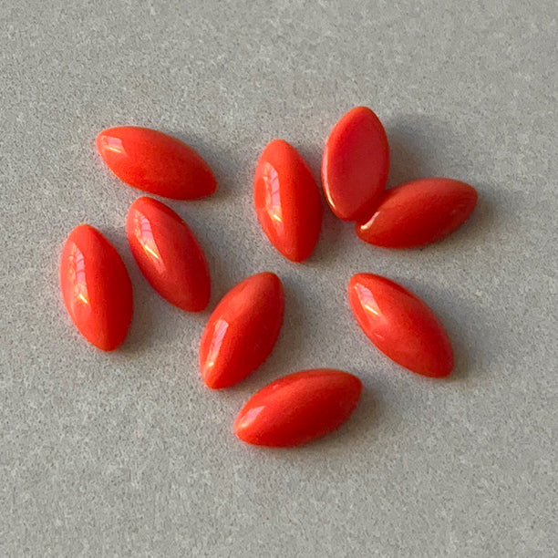 VP-8611 10x5mm West German Vintage glass Cabochon Coral Navette