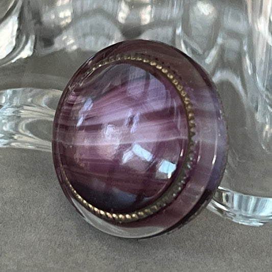 VP-8663 18mm Czech Vintage glass Cabochon Gold Small Amethyst Round