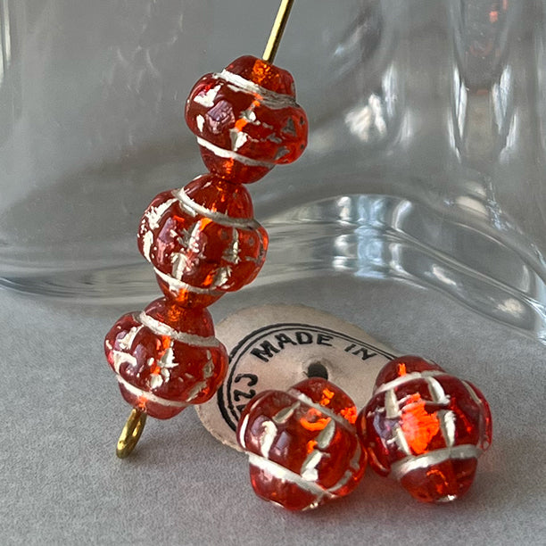 VP-8771 8mm Czech Vintage Red Gold glass Bead