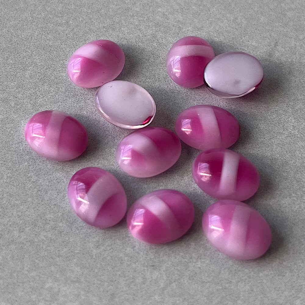 VP-8973 10x8 West German Vintage glass Cabochon PinkLined ト Oval