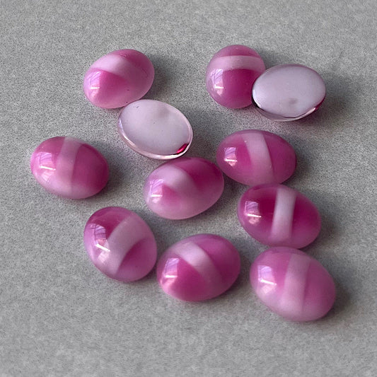 VP-8973 10x8 West German Vintage glass Cabochon PinkLined ト Oval